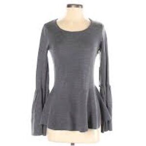 Nanette Lepore Charcoal 100% Extra Fine Merino Wool Bell Sleeve Sweater
